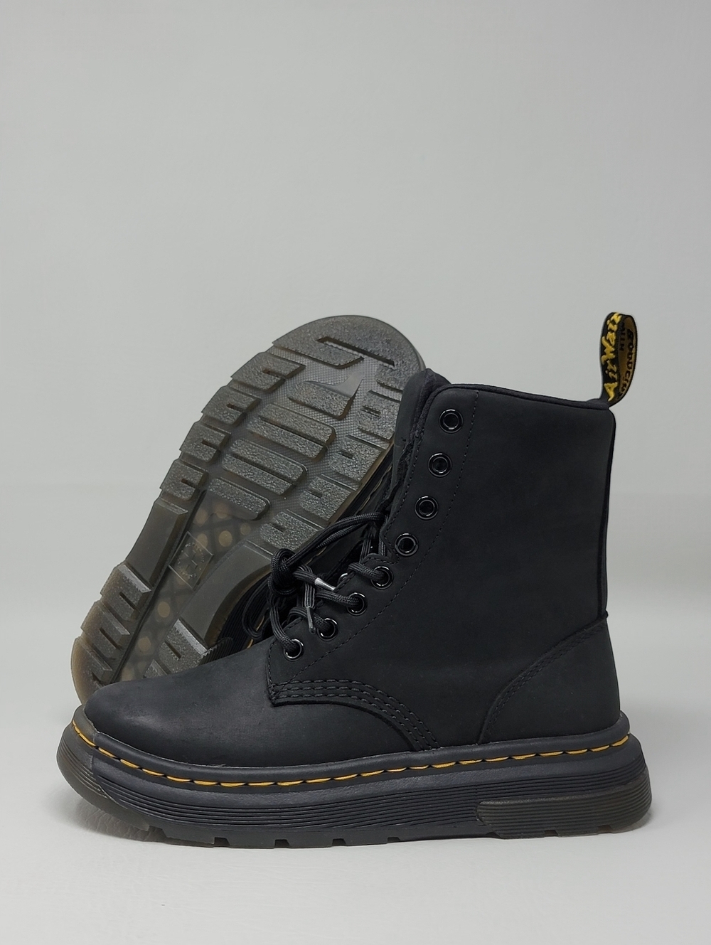 Dr. Martens Crewson Combat Boots Black Nubuck Lace Up Men's Size 4 New